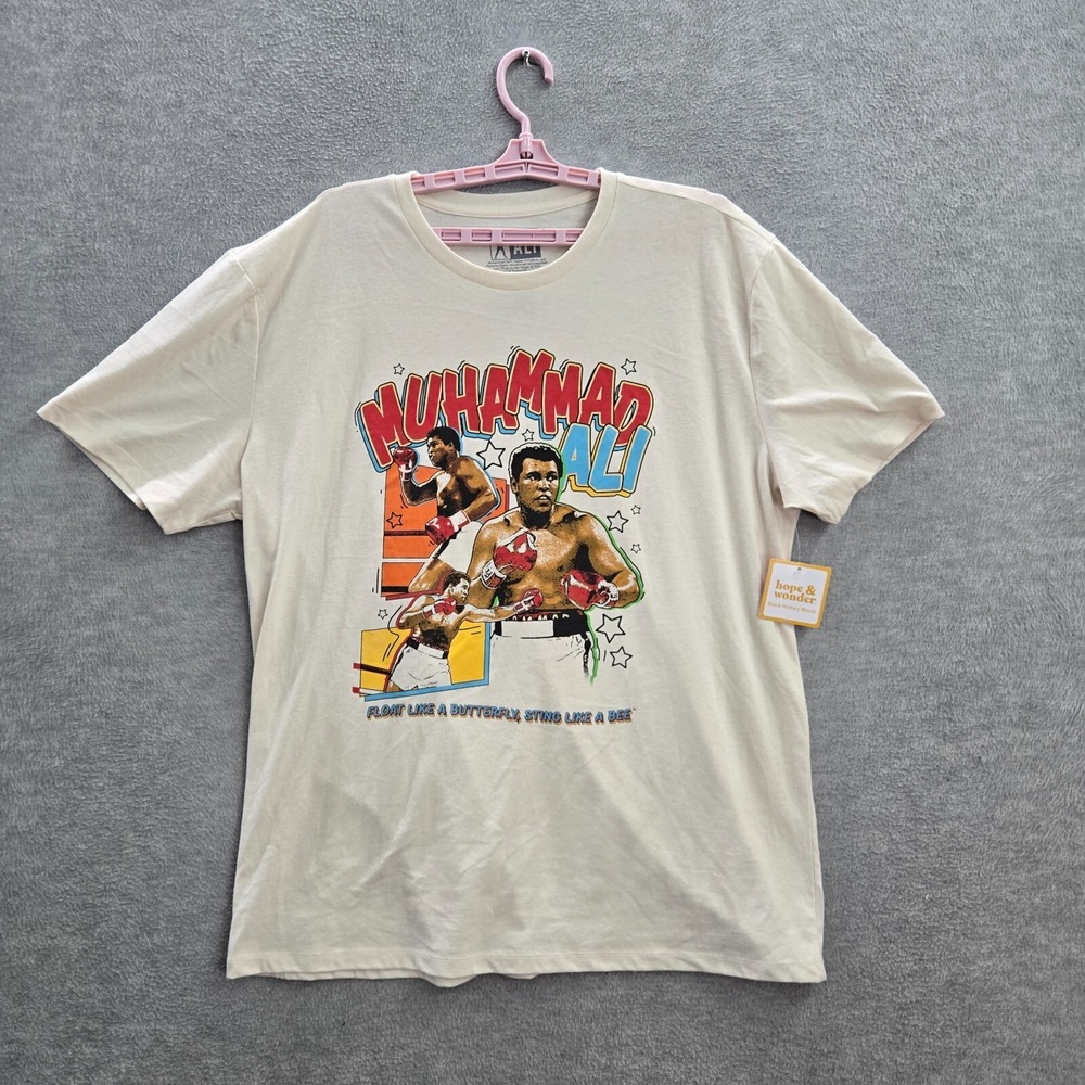 Muhammad‎ Ali Men Shirt XL Cream Float Like A Butterfly Short Sleeve NWT